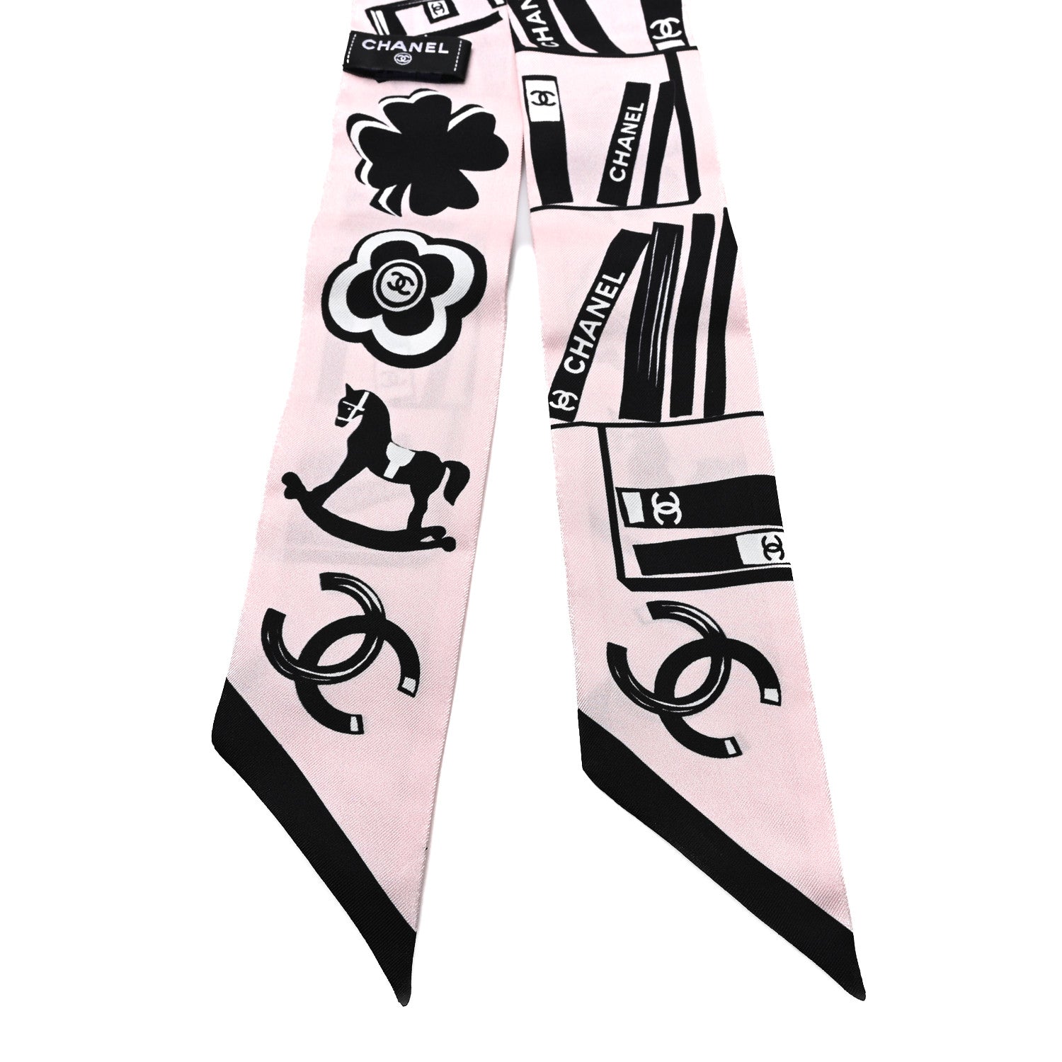Chanel Silk CC Logo Slim Bandeau Scarf Pink Black 2 of 3