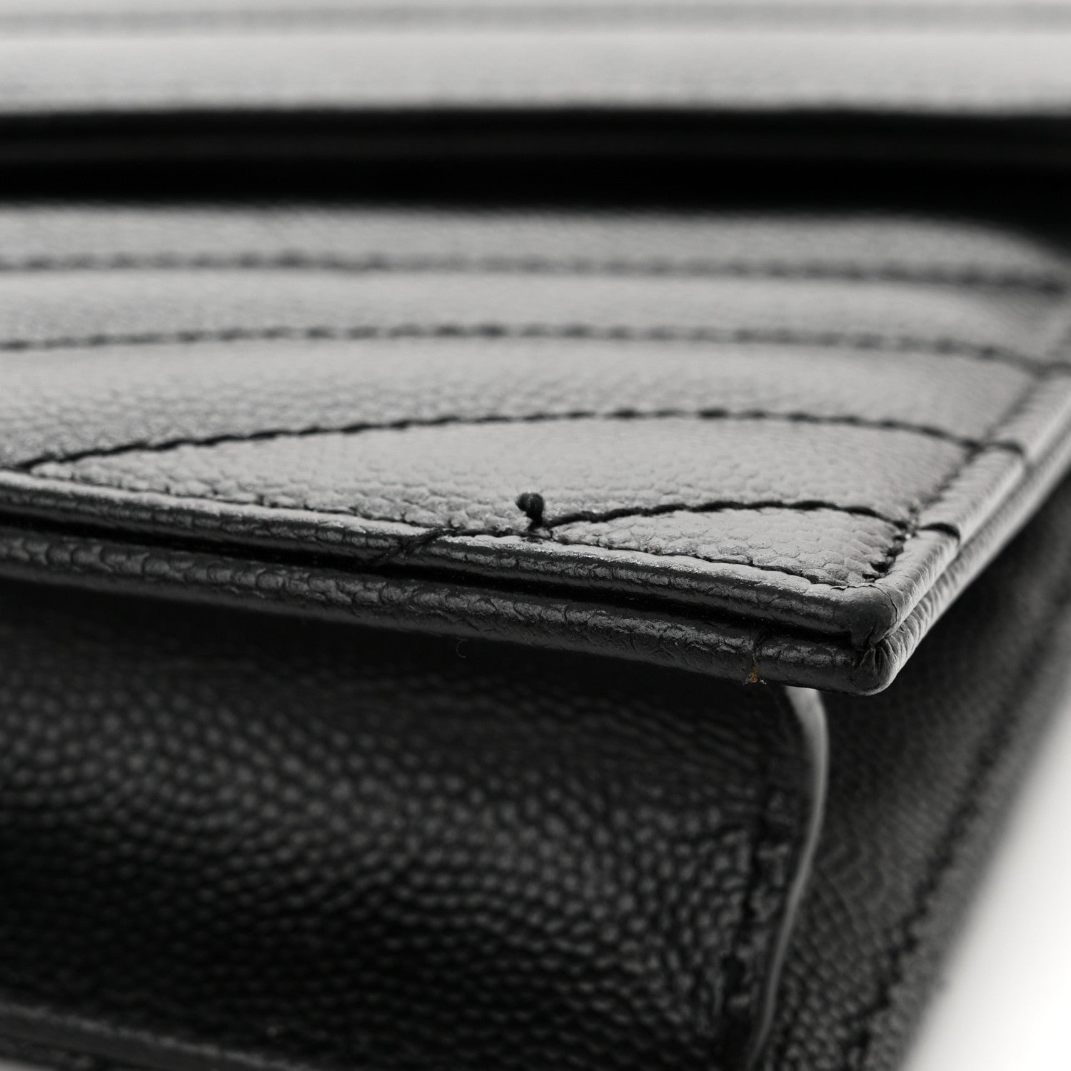 Saint Laurent Grain De Poudre Matelasse Chevron Monogram Monochrome Envelope Chain Wallet Black 13 of 14