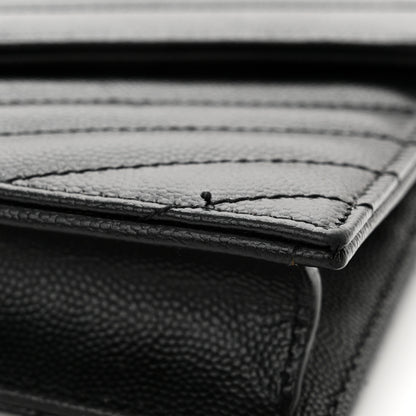 Saint Laurent Grain De Poudre Matelasse Chevron Monogram Monochrome Envelope Chain Wallet Black 13 of 14