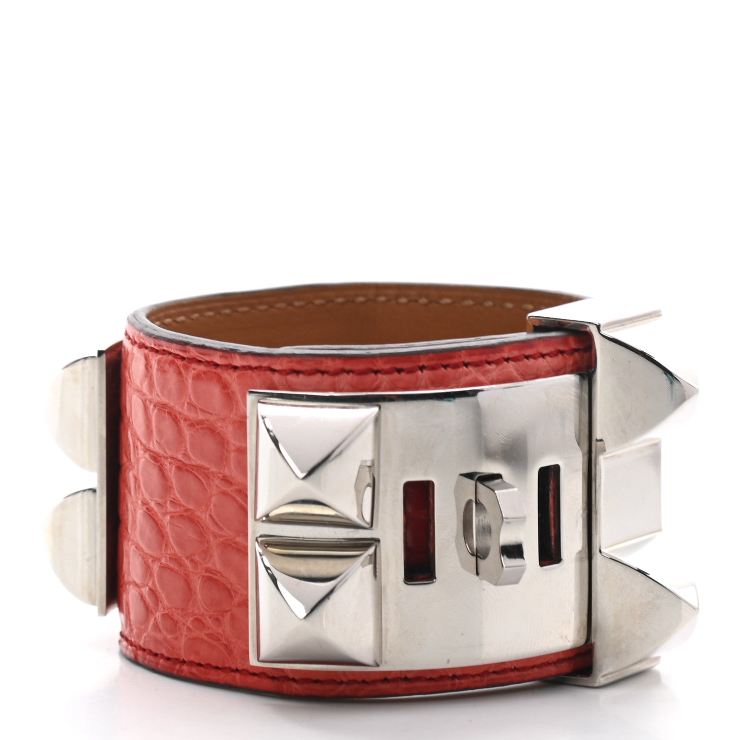 Hermes Shiny Alligator Collier De Chien CDC Bracelet S Geranium 3 of 5