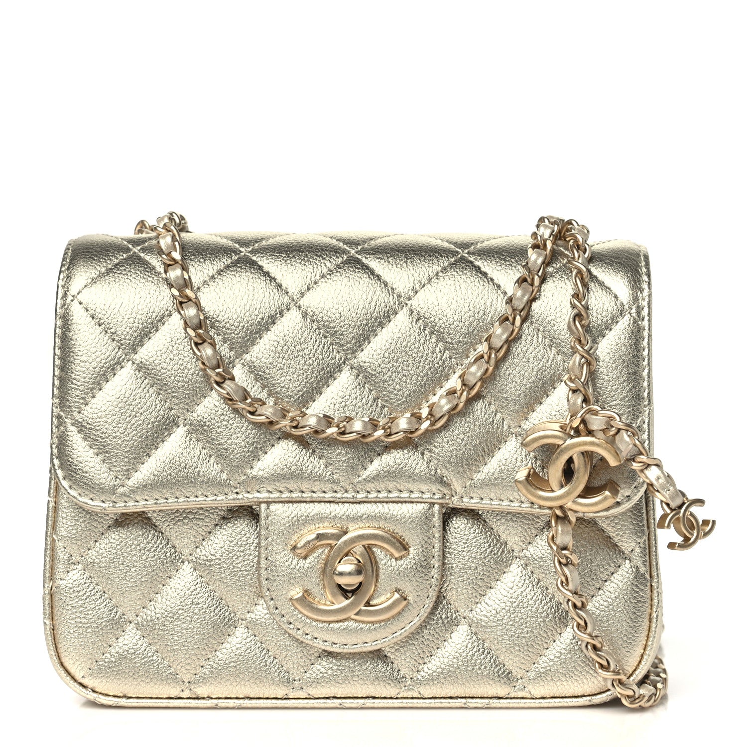 Chanel Metallic Caviar Quilted Mini Square CC Slide Flap Gold 1 of 11