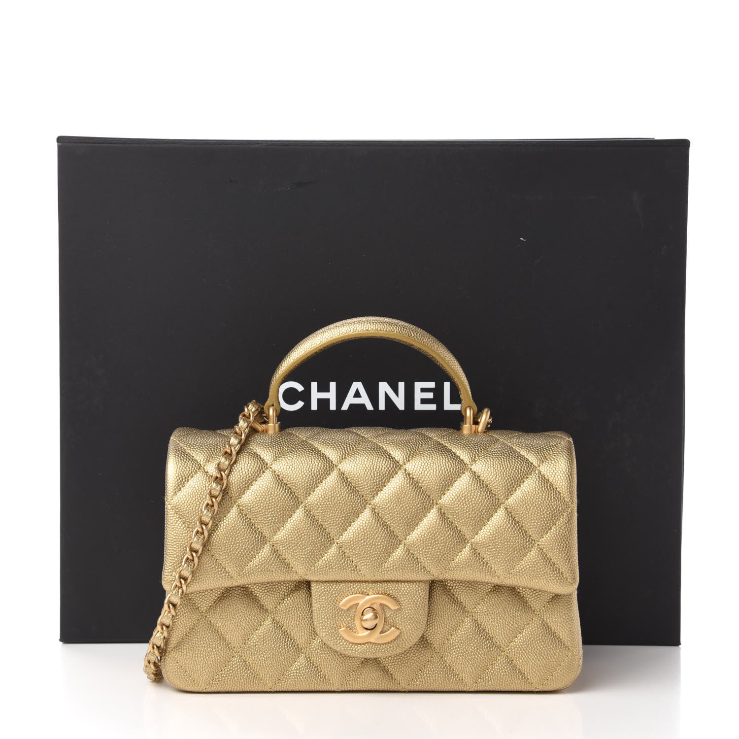 Chanel Metallic Caviar Quilted Mini Top Handle Rectangular Flap Gold 11 of 11