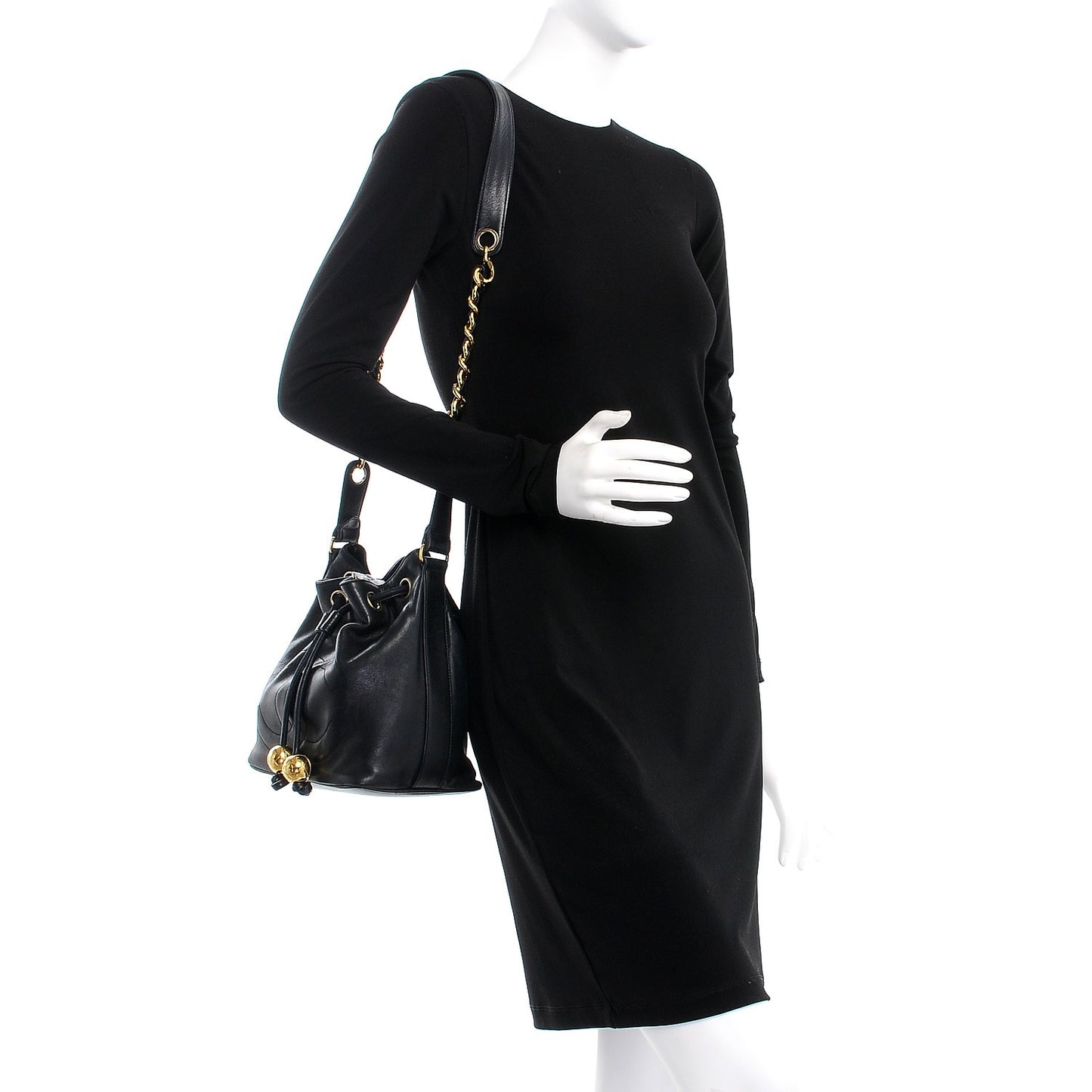 Lambskin CC Drawstring Bag Black