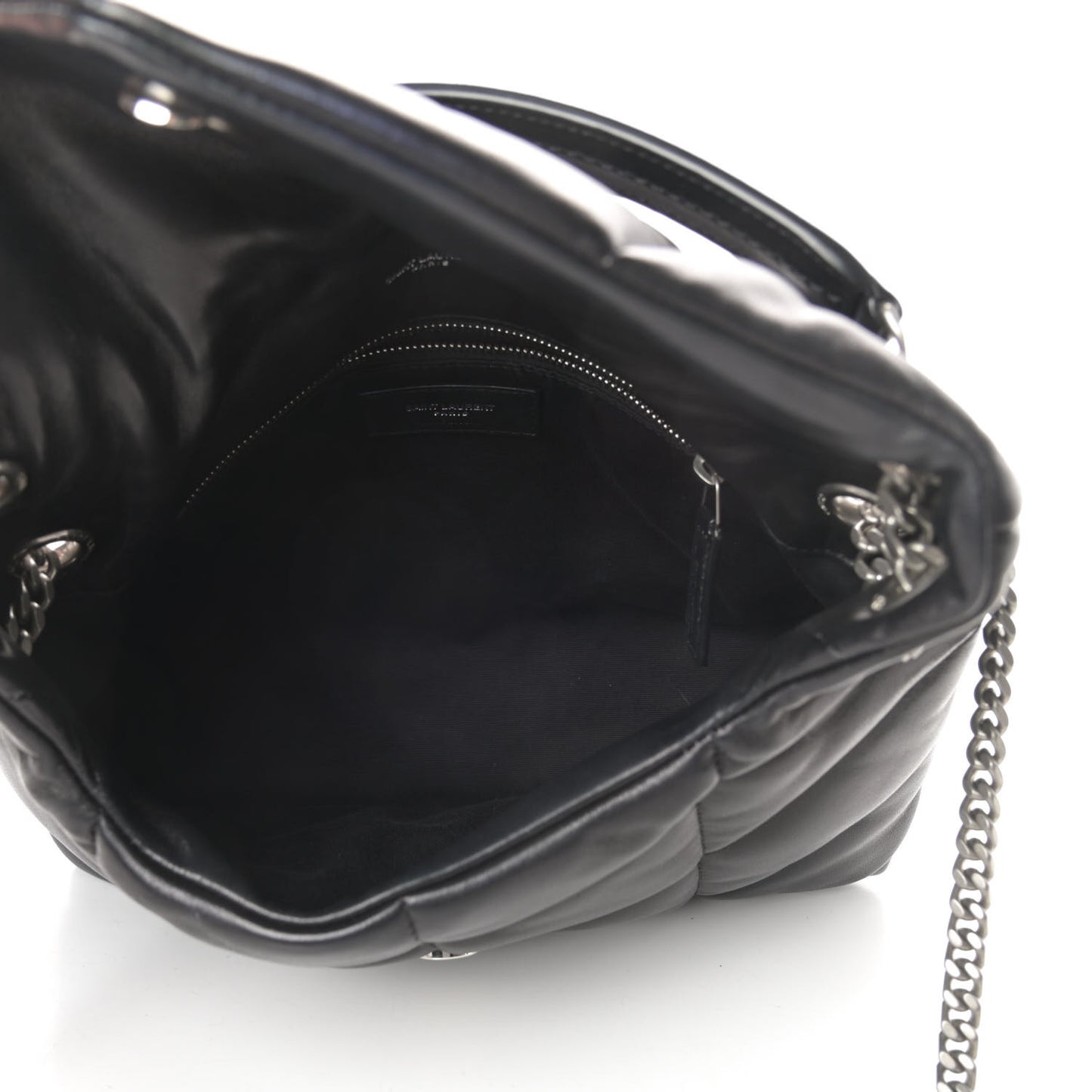 Lambskin Quilted Small Loulou Puffer Monogram Chain Satchel Black
