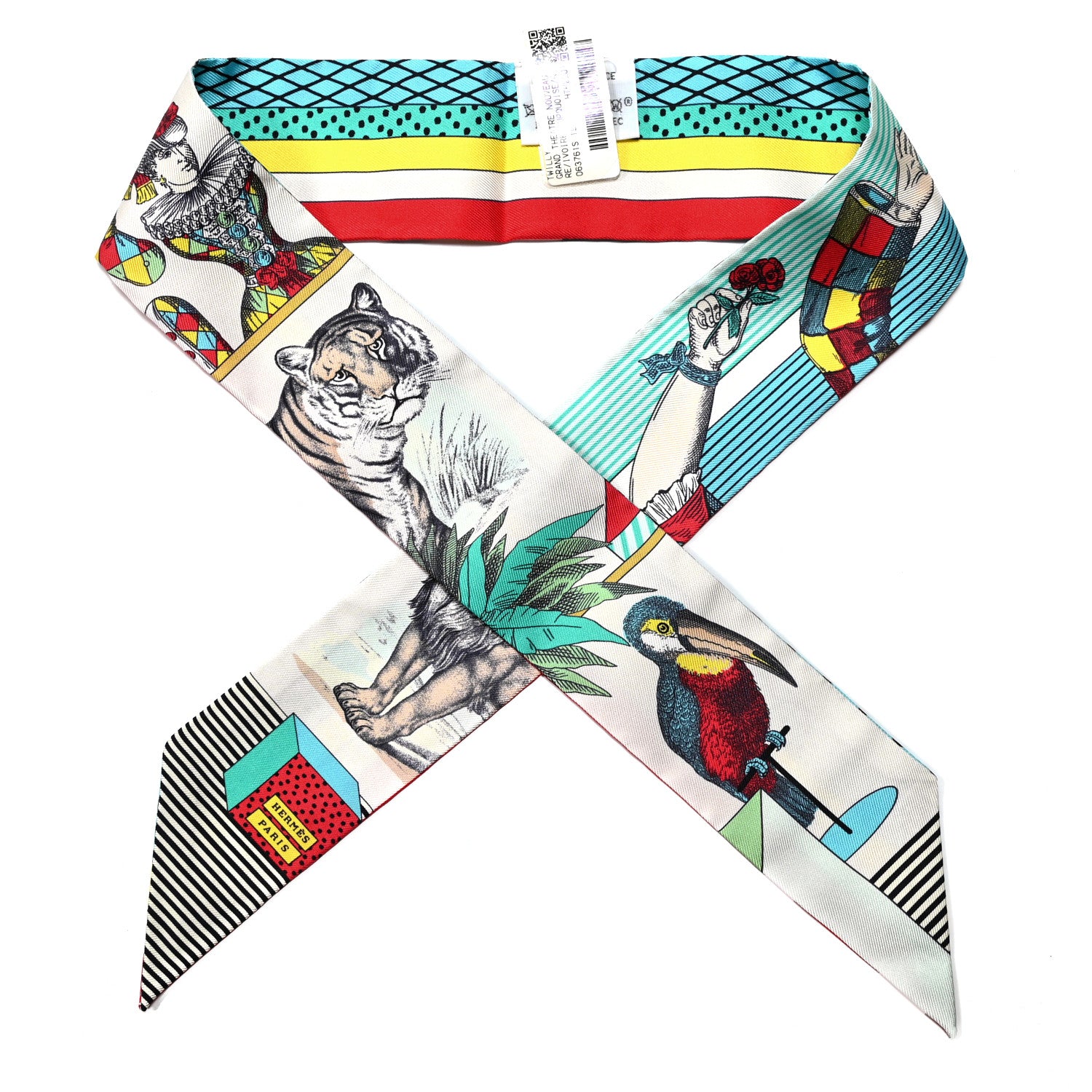 Hermes Silk Twilly Grand Theatre Nouveau Ivoire Turquoise 1 of 4