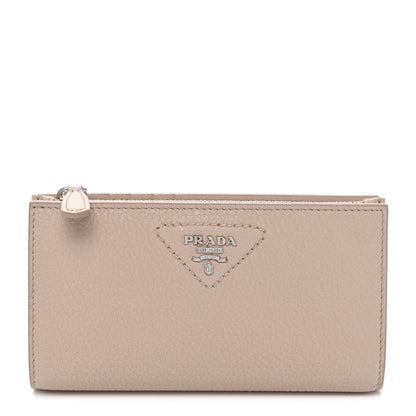 Prada Vitello Daino Triangle Continental Zip Wallet Ninfea 1 of 8