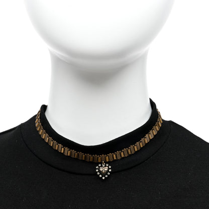 Christian Dior Metal Crystal Bee Heart Choker Necklace Aged Gold 2 of 4