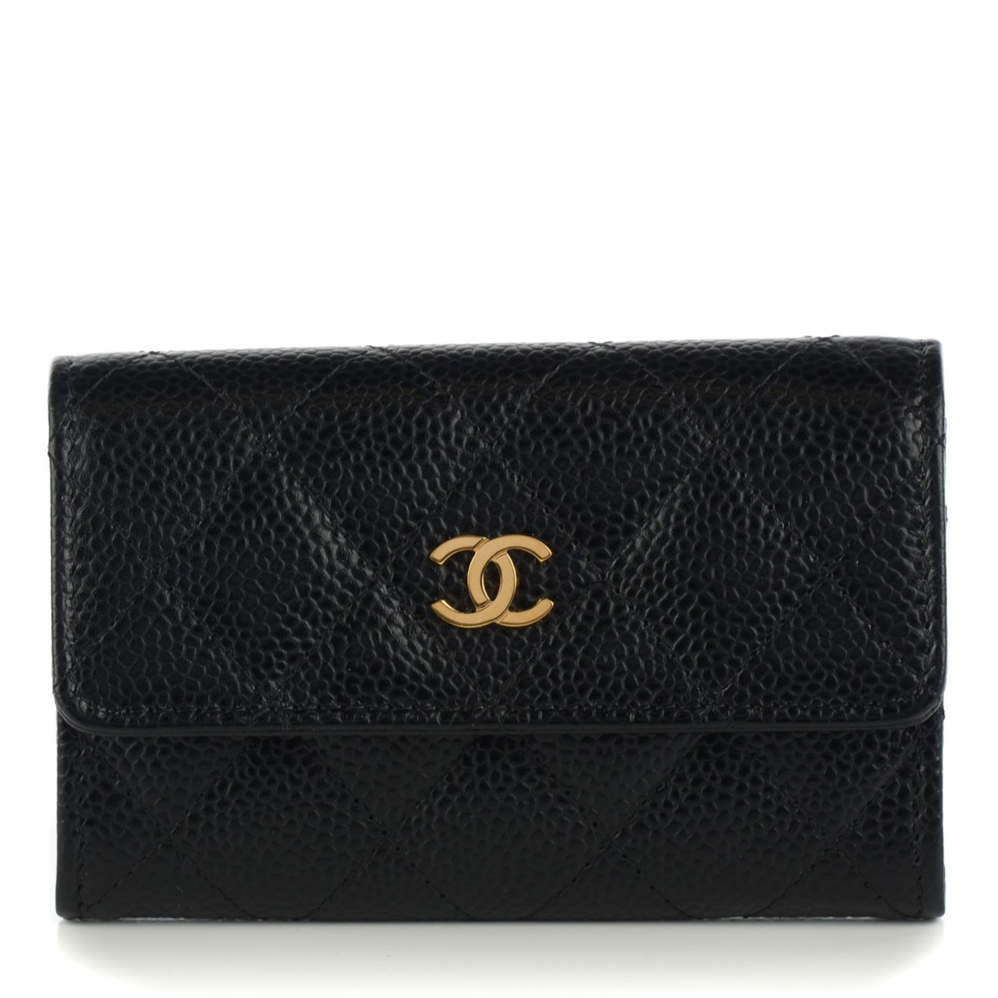 Caviar Quilted Flap Card Holder Black