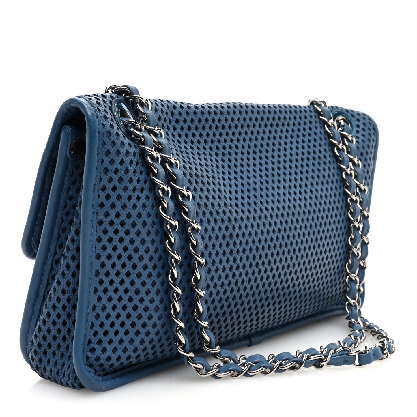 Perforated Calfskin Large Up In The Air Flap Blue