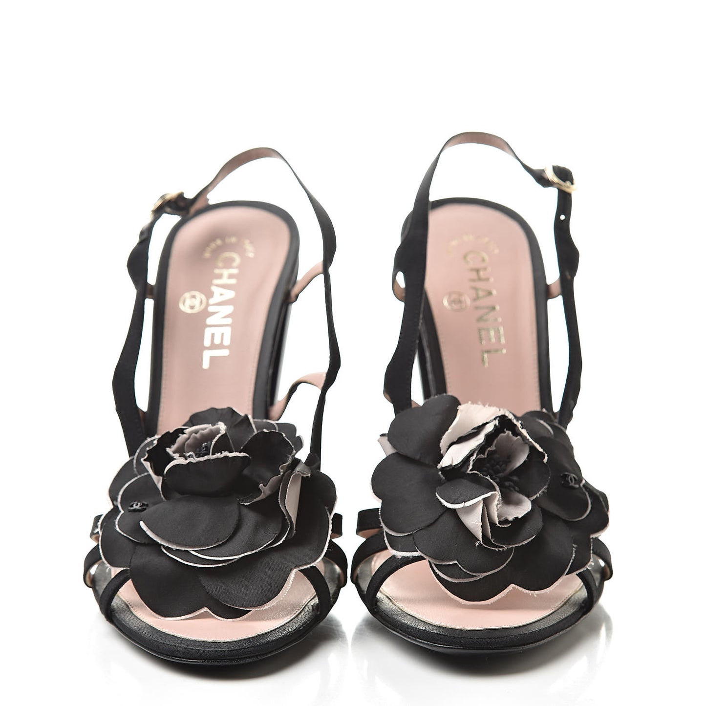 Calfskin Pearl Camellia Sandals 40 Black