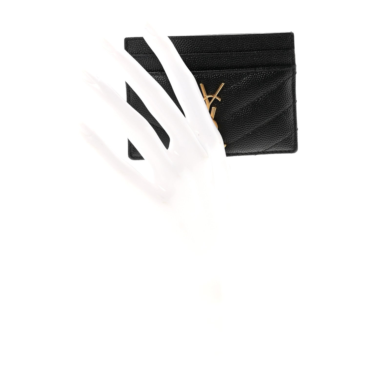 Saint Laurent Grain De Poudre Matelasse Chevron Monogram Credit Card Case Black 2 of 8