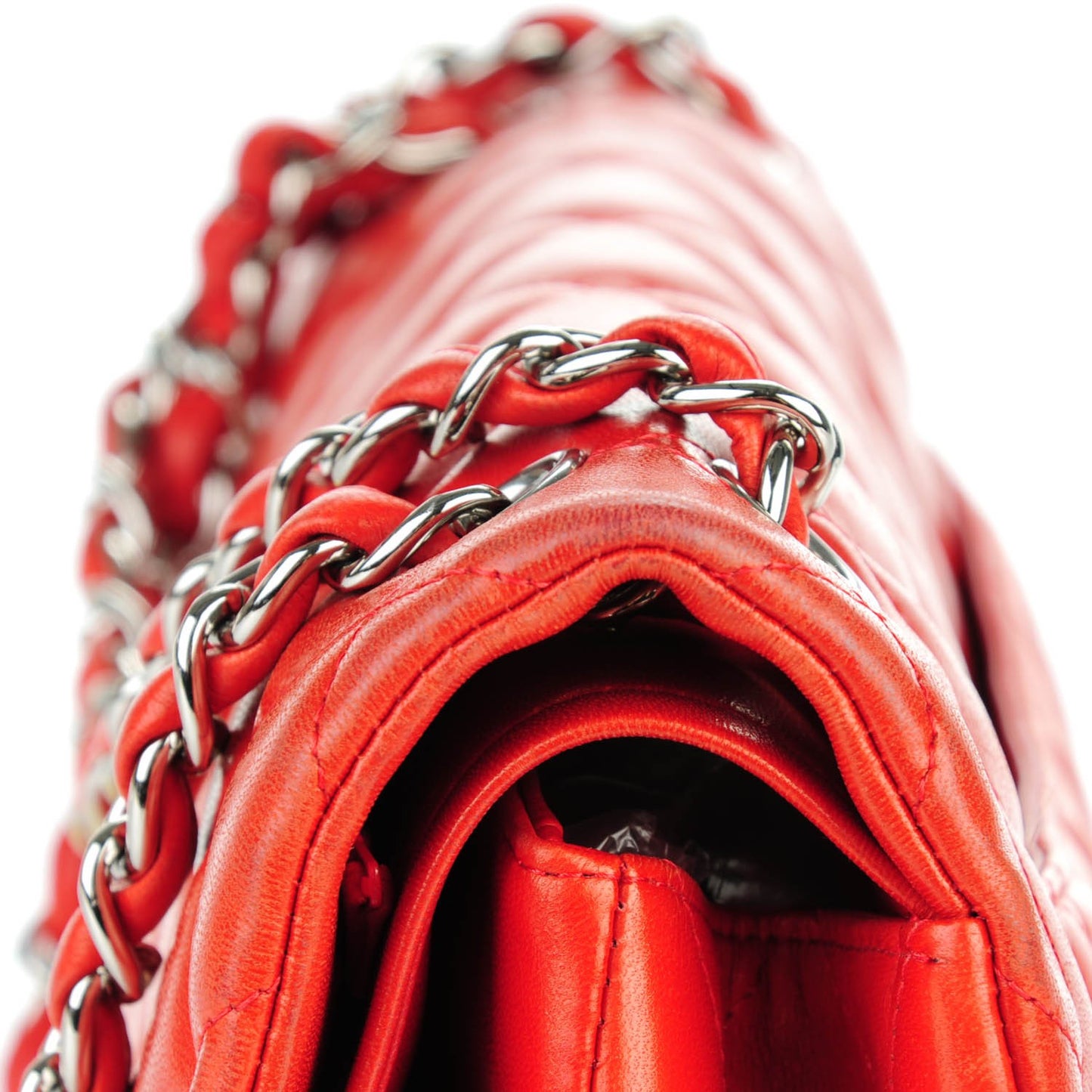 Lambskin Quilted Jumbo Double Flap Red