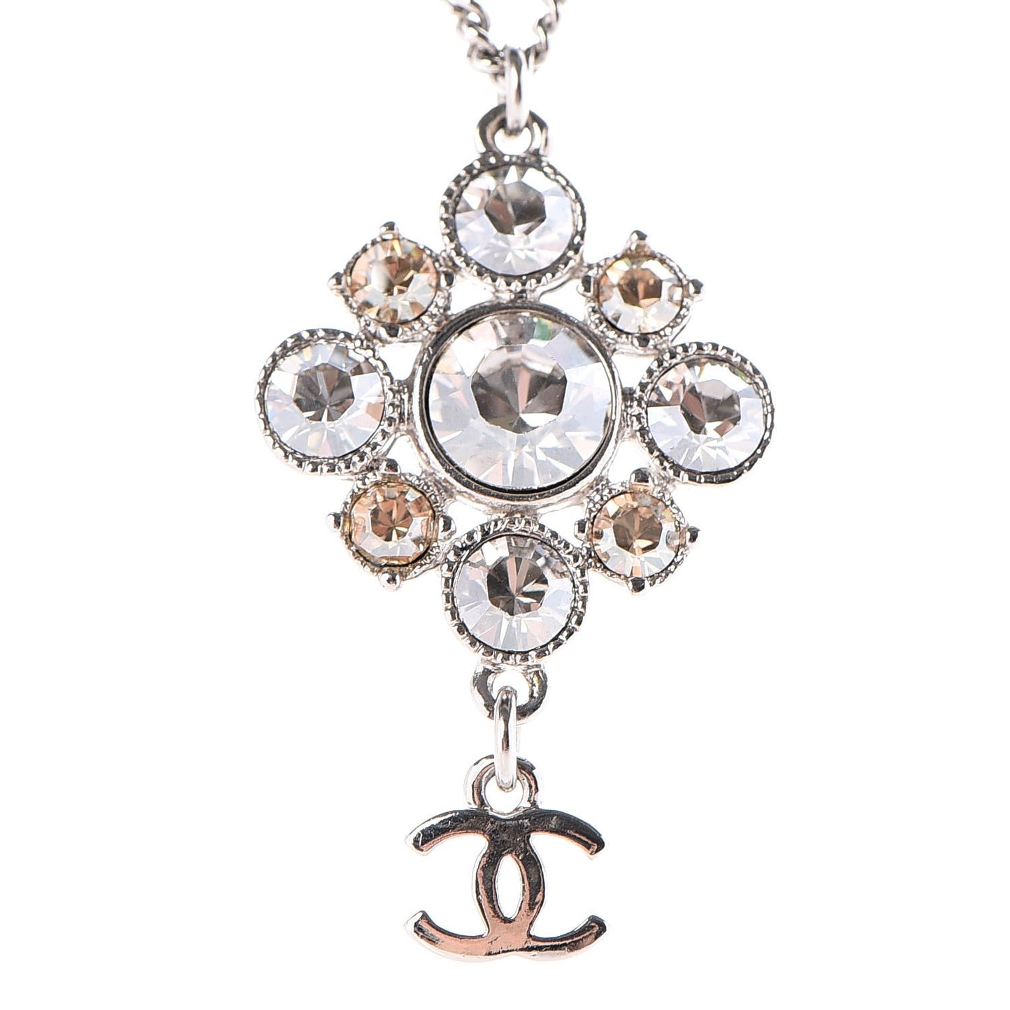 Crystal CC Drop Pendant Necklace Silver