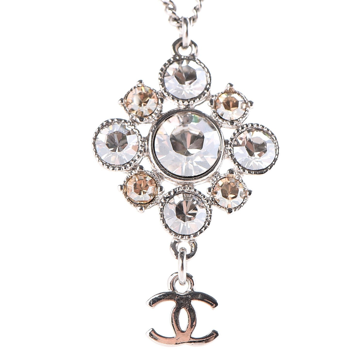 Chanel Crystal CC Drop Pendant Necklace Silver 4 of 6