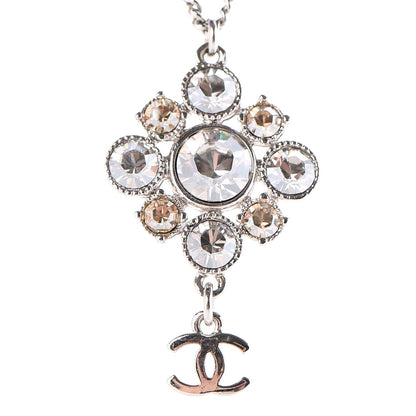 Chanel Crystal CC Drop Pendant Necklace Silver 4 of 6