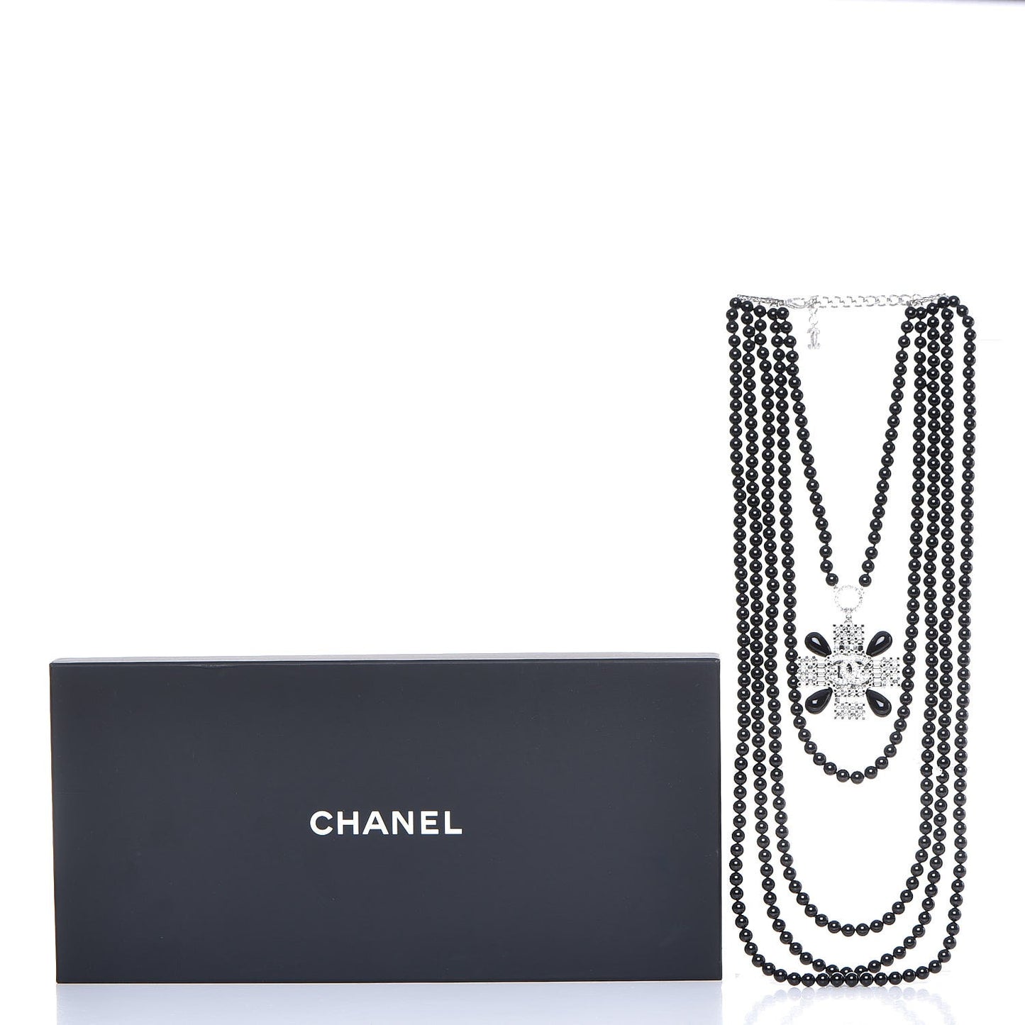 Bead Crystal Multi Strand CC Cross Necklace Black