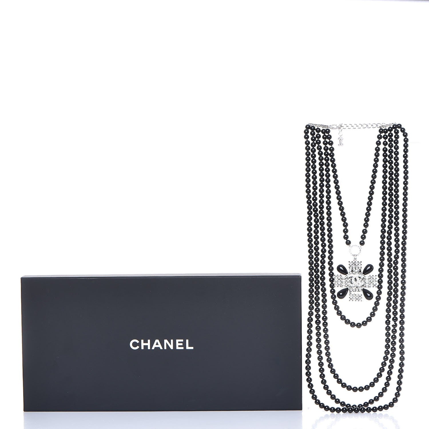 Chanel Bead Crystal Multi Strand CC Cross Necklace Black 7 of 7