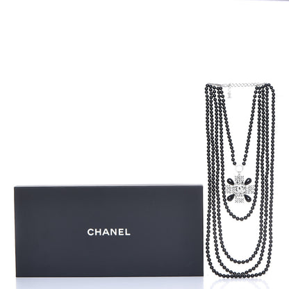 Chanel Bead Crystal Multi Strand CC Cross Necklace Black 7 of 7