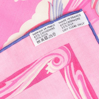 Hermes Cashmere Silk De La Mer Au Ciel Shawl 140 Rose Vif Fuchsia Gris Bleuete 6 of 6