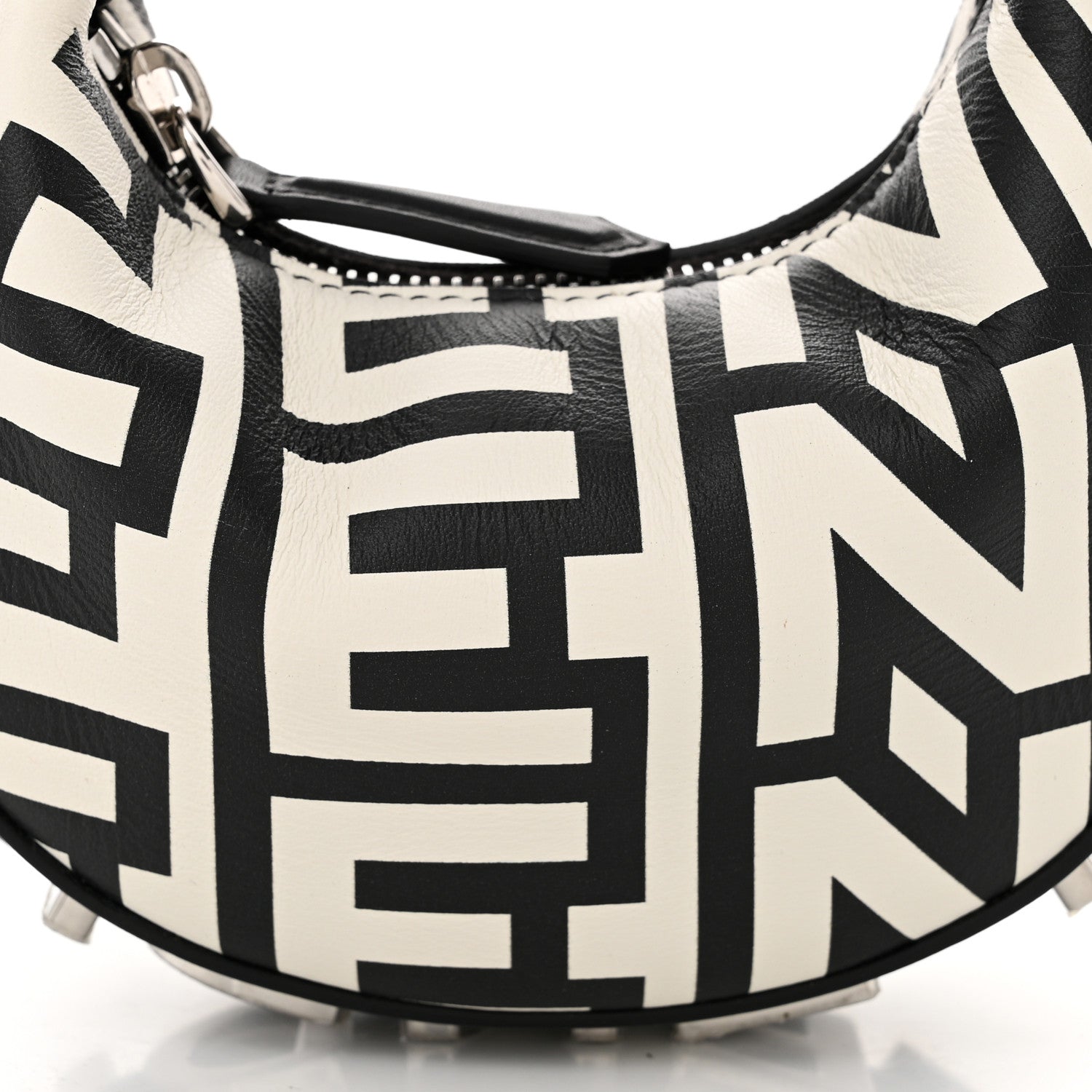Fendi X MARC JACOBS Nappa Vitello King Logo Print Nano Fendigraphy Hobo Charm White Black 7 of 9