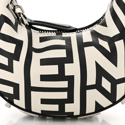 Fendi X MARC JACOBS Nappa Vitello King Logo Print Nano Fendigraphy Hobo Charm White Black 7 of 9