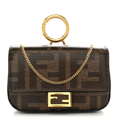 Fendi Glazed Fabric FF 1974 Nano Baguette Charm Mogano Panna 1 of 9