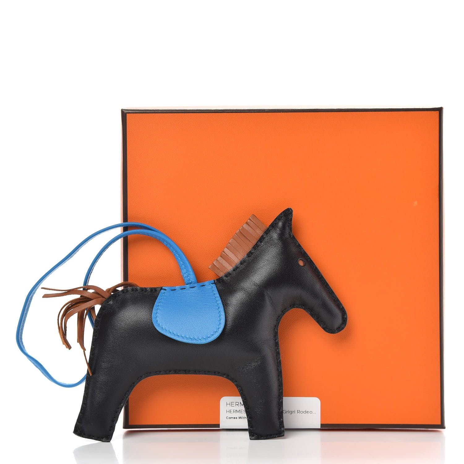 Hermes Milo Lambskin Grigri Rodeo Horse Bag Charm GM Black Gold Bleu Zanzibar 4 of 4