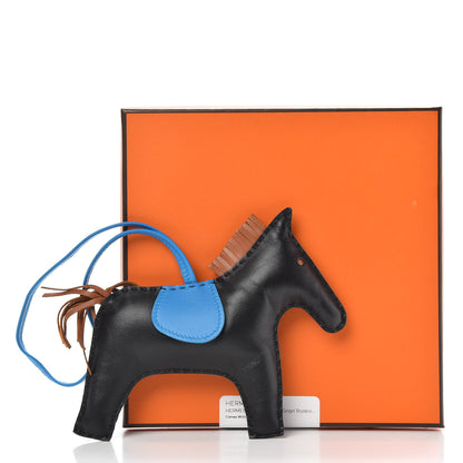 Hermes Milo Lambskin Grigri Rodeo Horse Bag Charm GM Black Gold Bleu Zanzibar 4 of 4
