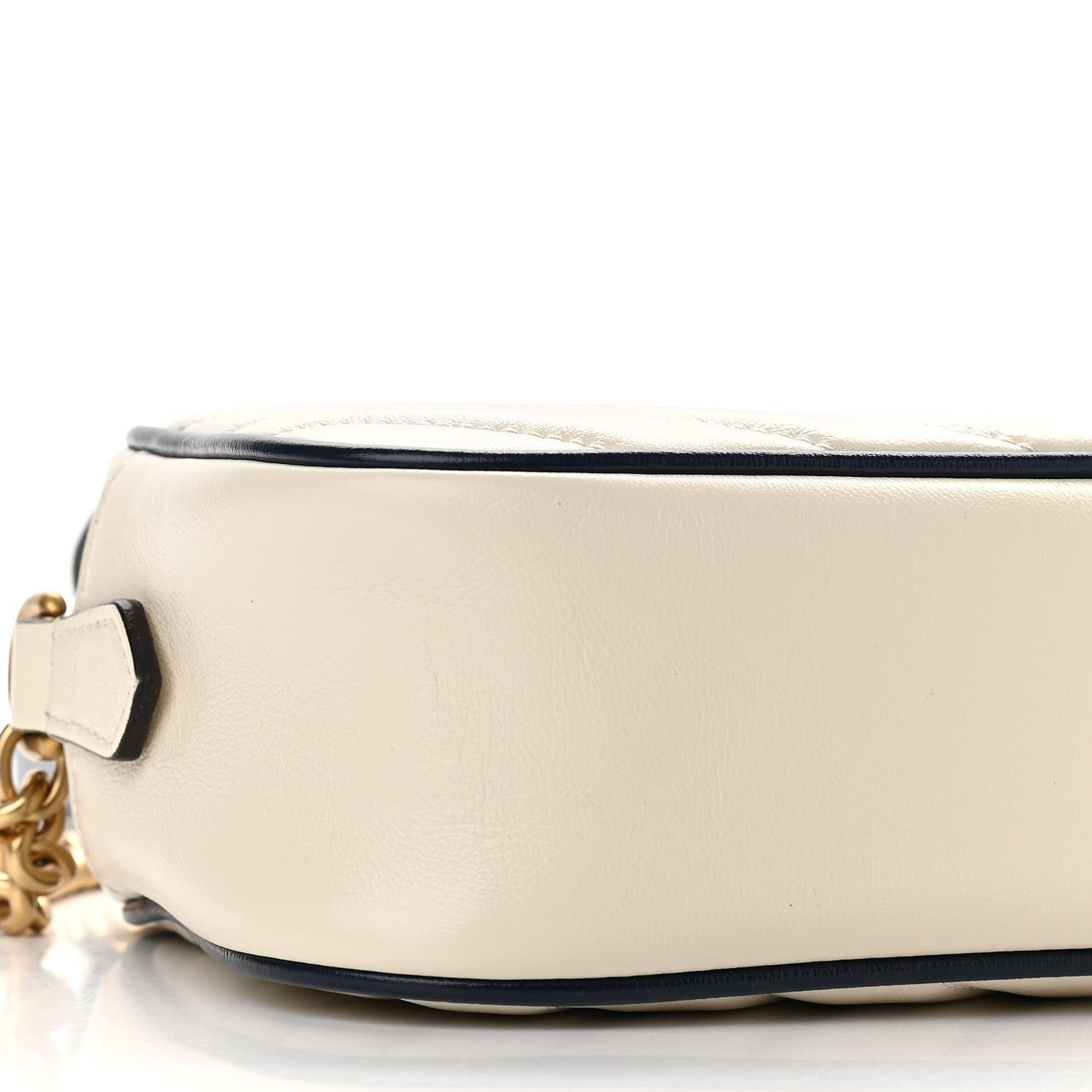 Vintage Effect Calfskin Matelasse Diagonal Small Torchon GG Marmont Chain Shoulder Bag Mystic White Blue Agata