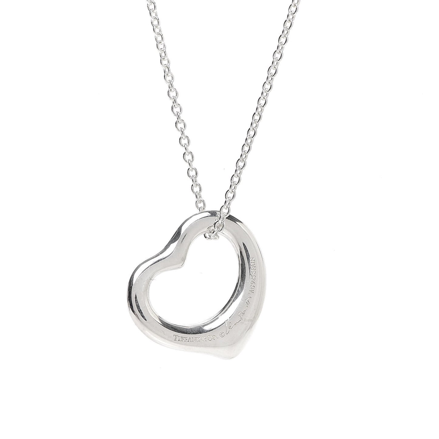 Sterling Silver 16mm Elsa Peretti Open Heart Pendant Necklace