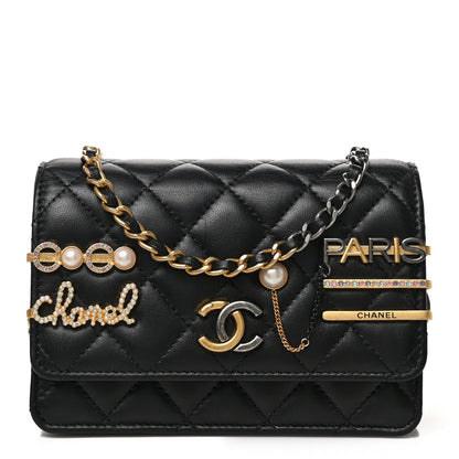 Chanel Lambskin Quilted Coco Clips Mini Wallet On Chain WOC Black 1 of 10
