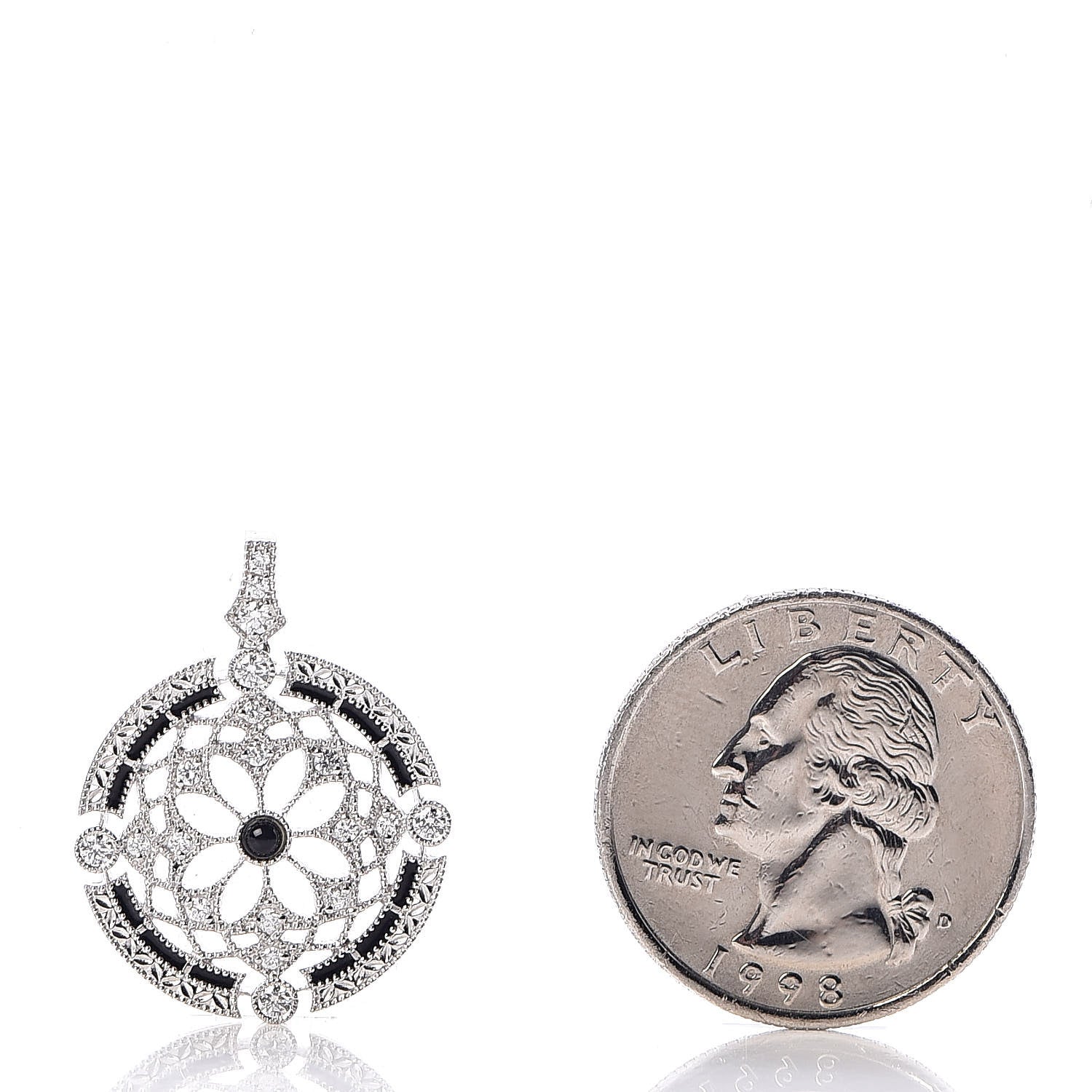 Mikimoto 18K White Gold Enamel Diamond Black Onyx Round Pendant 2 of 4