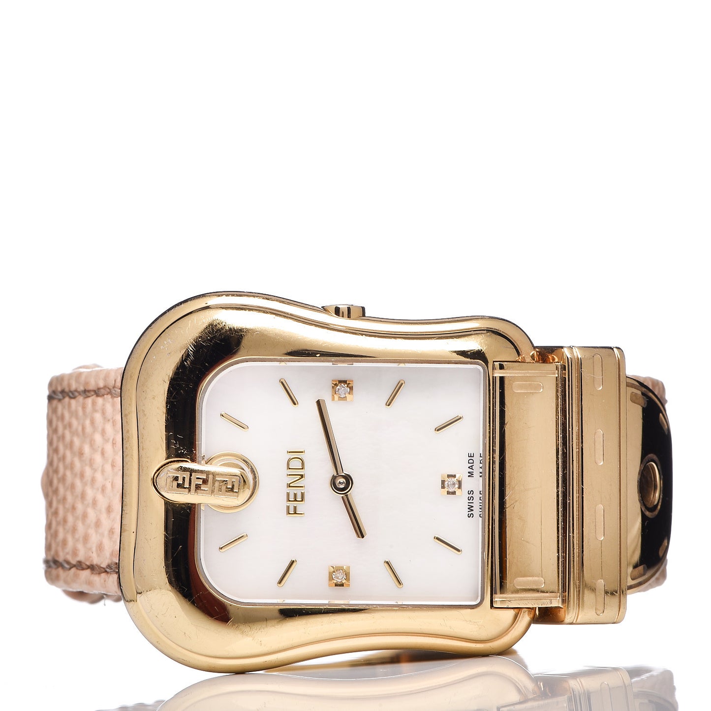 Stainless Steel Lizard Diamond Mother of Pearl 33mm B.Fendi Buckle Quartz Watch