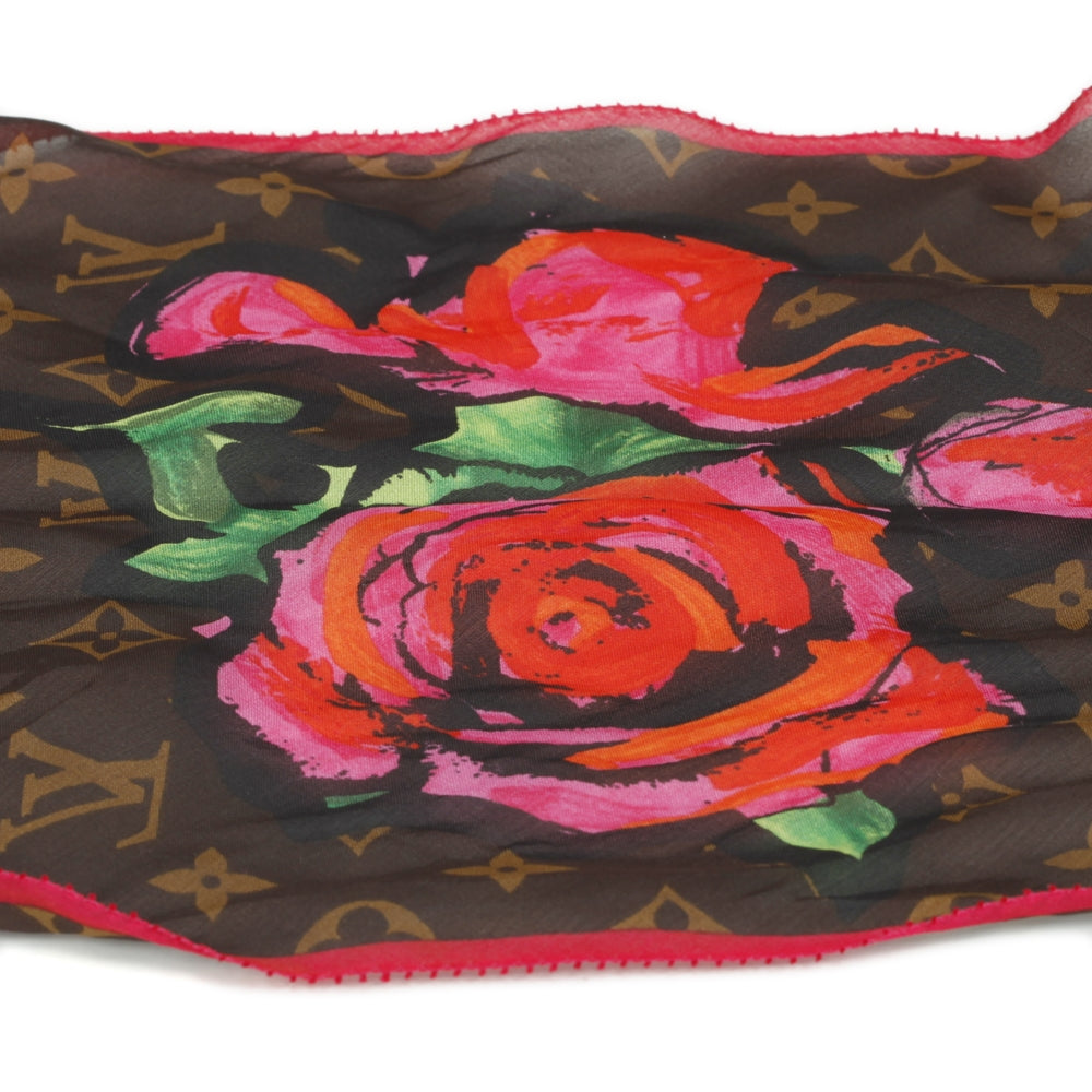 Silk Monogram Roses Scarf Marron