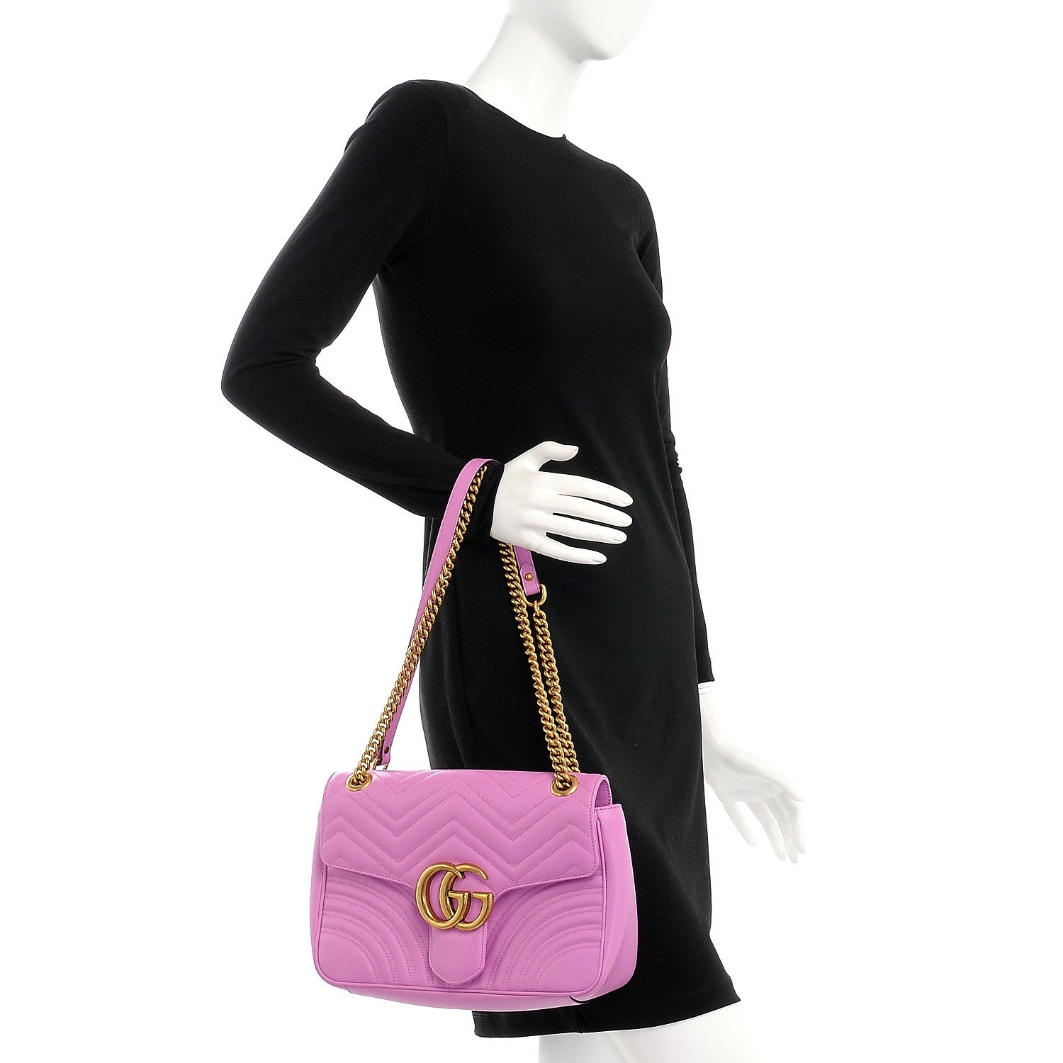 Gucci Calfskin Matelasse Medium GG Marmont Shoulder Bag Candy Mousse 3 of 9