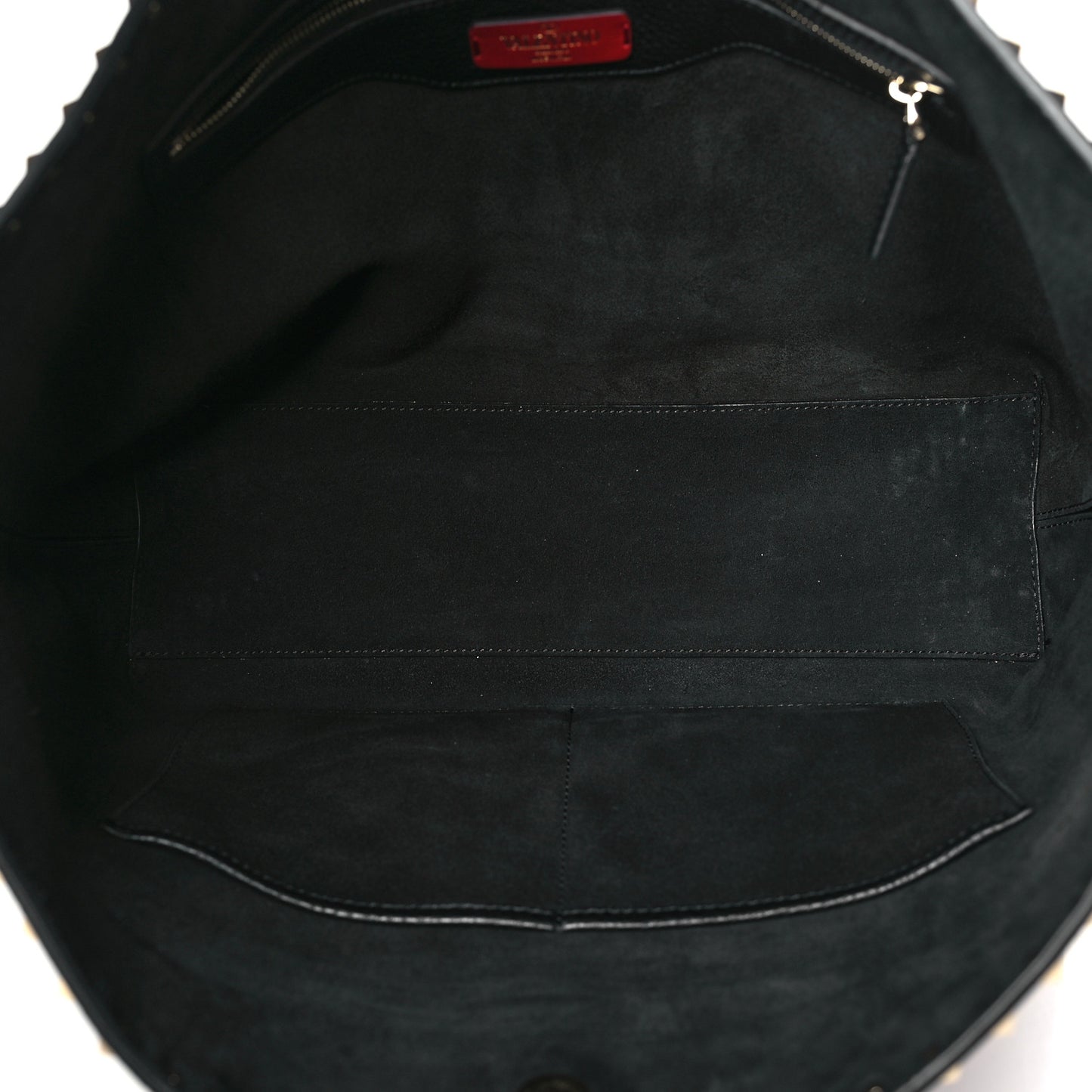 Grained Calfskin Rockstud Shoulder Tote Black