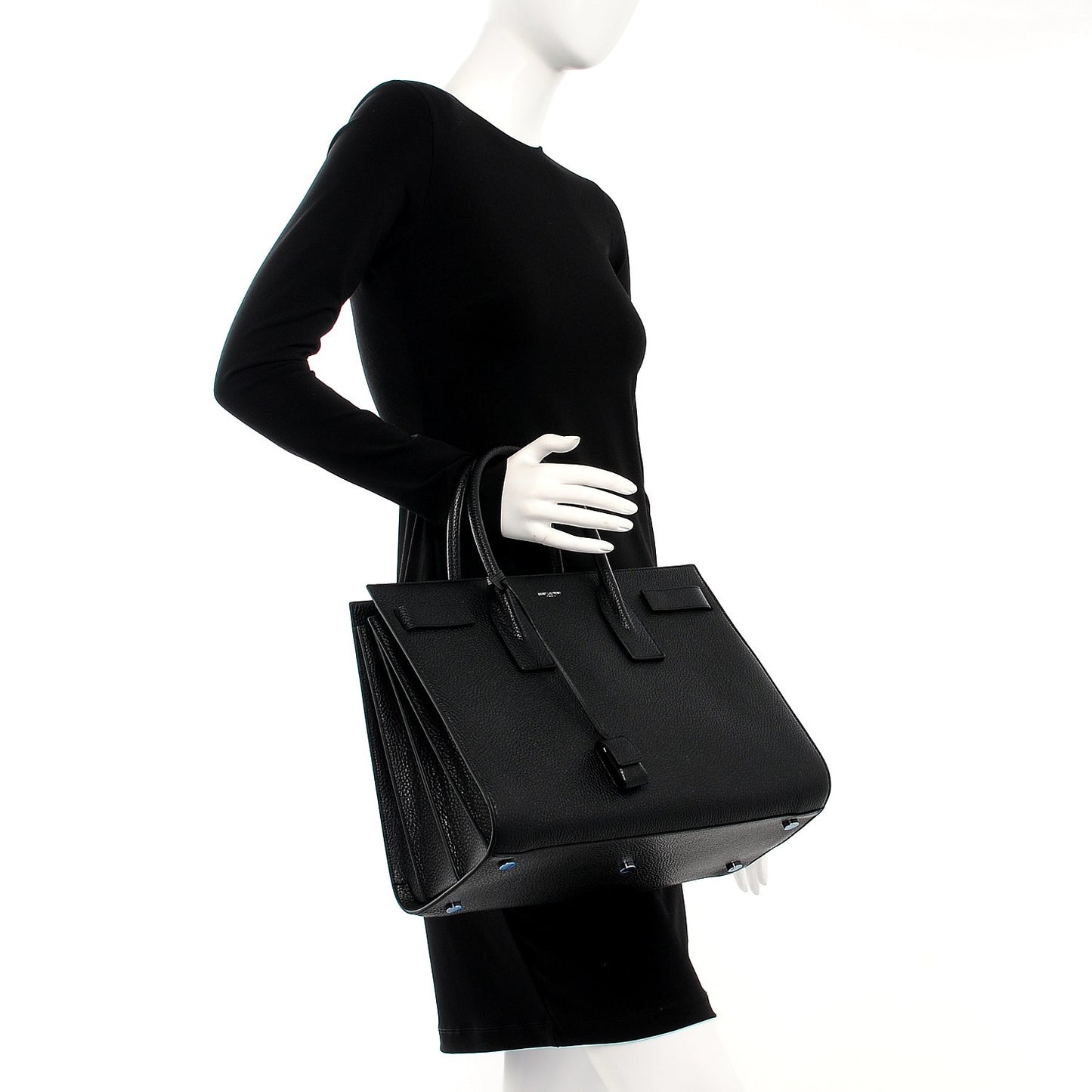 Grained Calfskin Large Sac De Jour Black