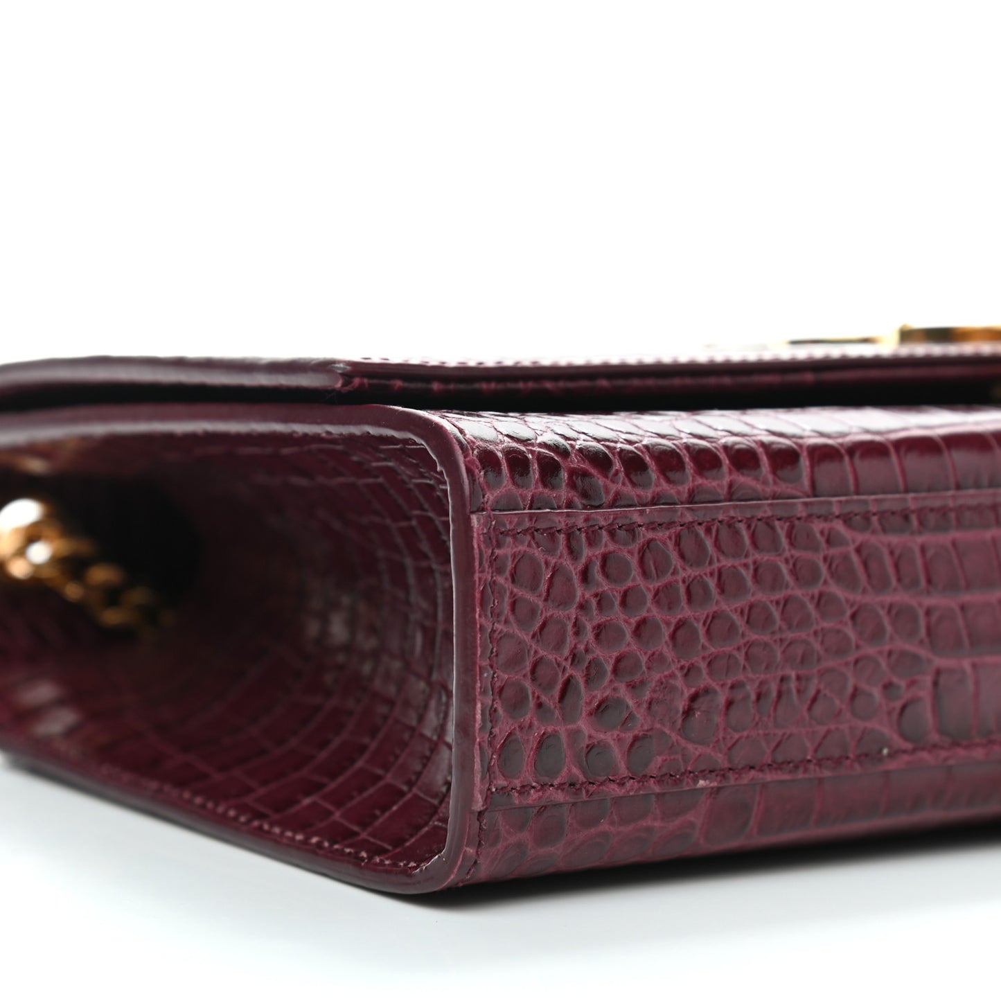 Calfskin Crocodile Embossed Medium Classic Monogram Kate Tassel Satchel Dark Red