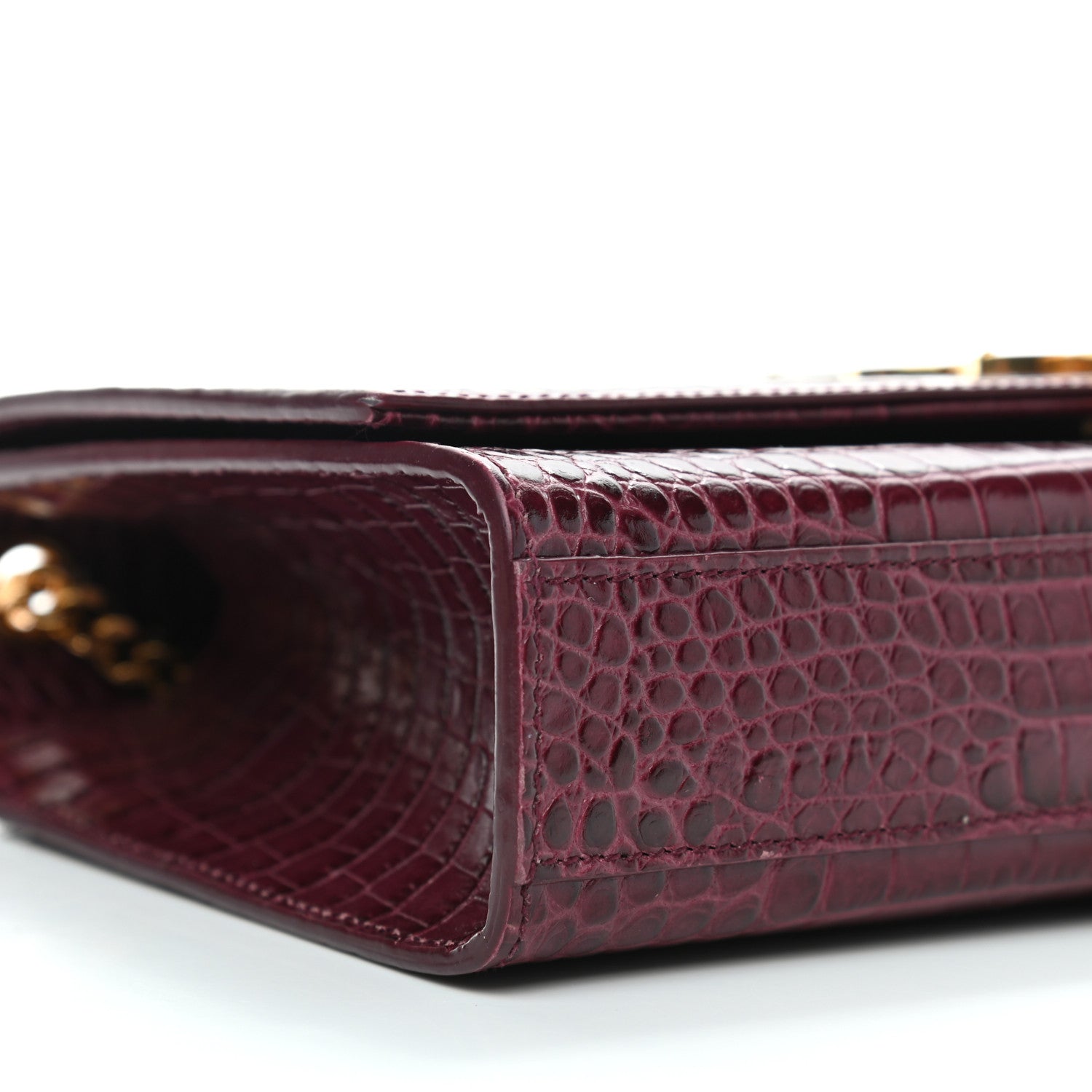 Saint Laurent Calfskin Crocodile Embossed Medium Classic Monogram Kate Tassel Satchel Dark Red 4 of 7