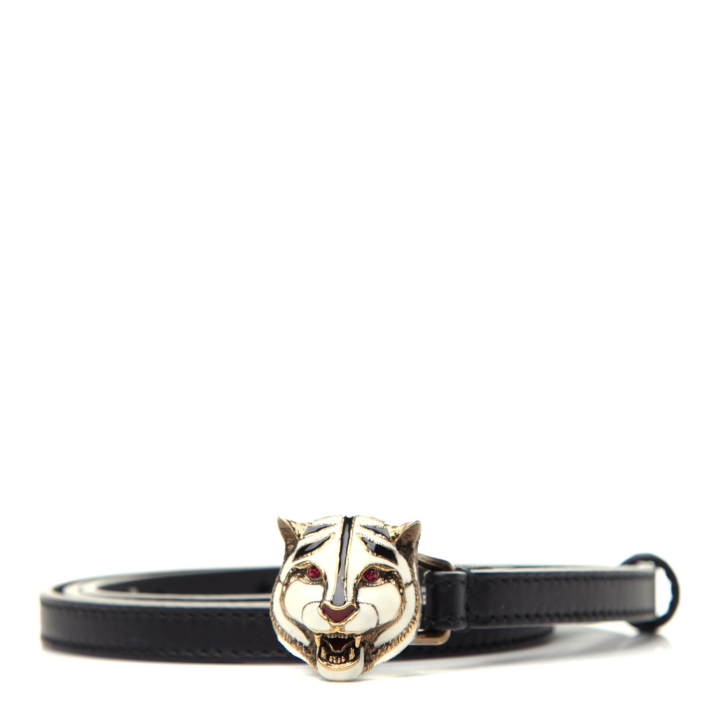 Calfskin Crystal Tiger Head Buckle Thin Belt 85 34 Black