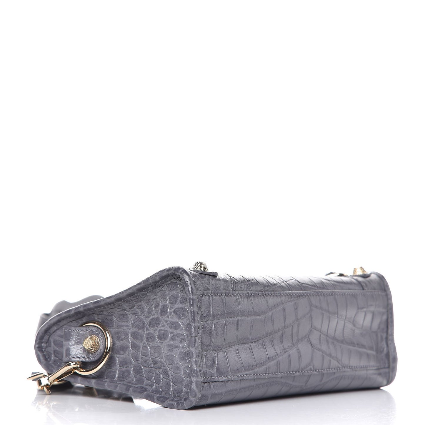 Calfskin Crocodile Embossed Giant 12 Gold Hardware Mini City Gris Beton