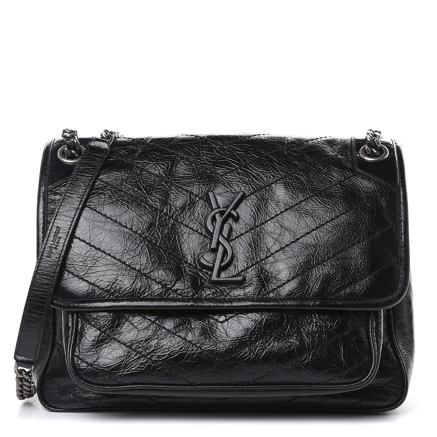 Saint Laurent Crinkled Calfskin Matelasse Monogram Medium Niki Chain Satchel Black 1 of 13