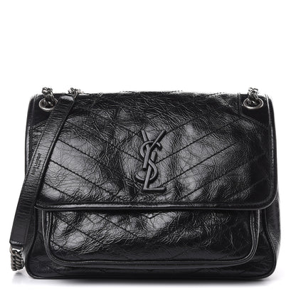 Saint Laurent Crinkled Calfskin Matelasse Monogram Medium Niki Chain Satchel Black 1 of 13