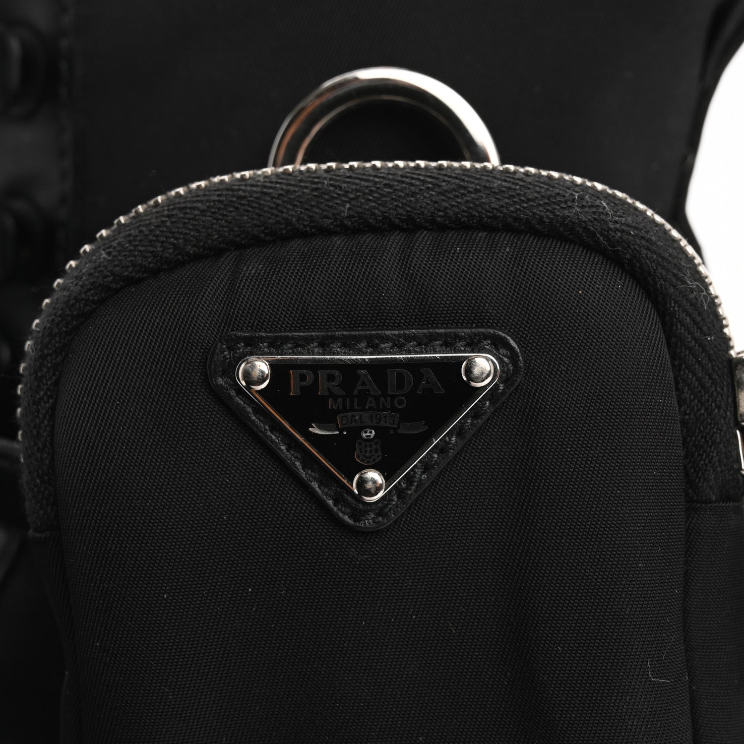 Prada Spazzolato Rois Re-Nylon Metal Triangle Logo Monolith Pouch Pocket 55mm Boots 41 Black 11 of 12