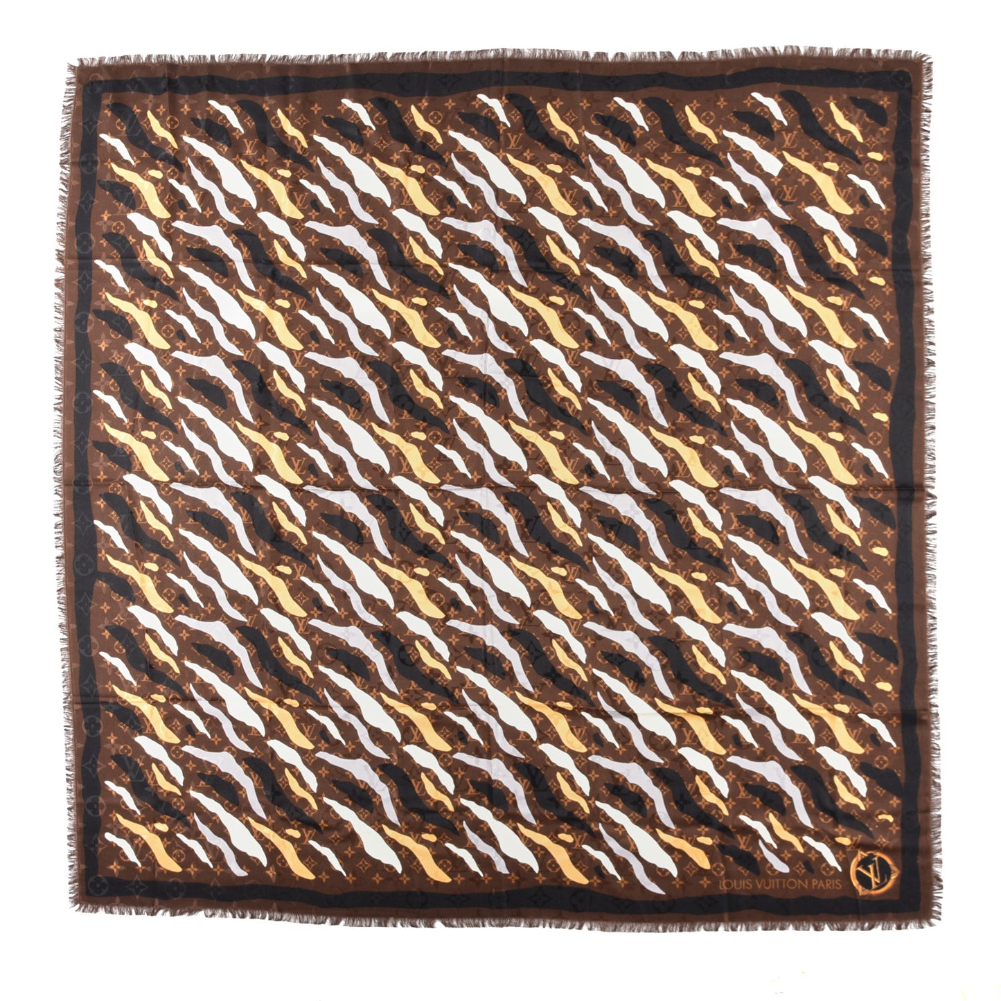 X LOL Silk Wool Monogram Square Scarf Brown