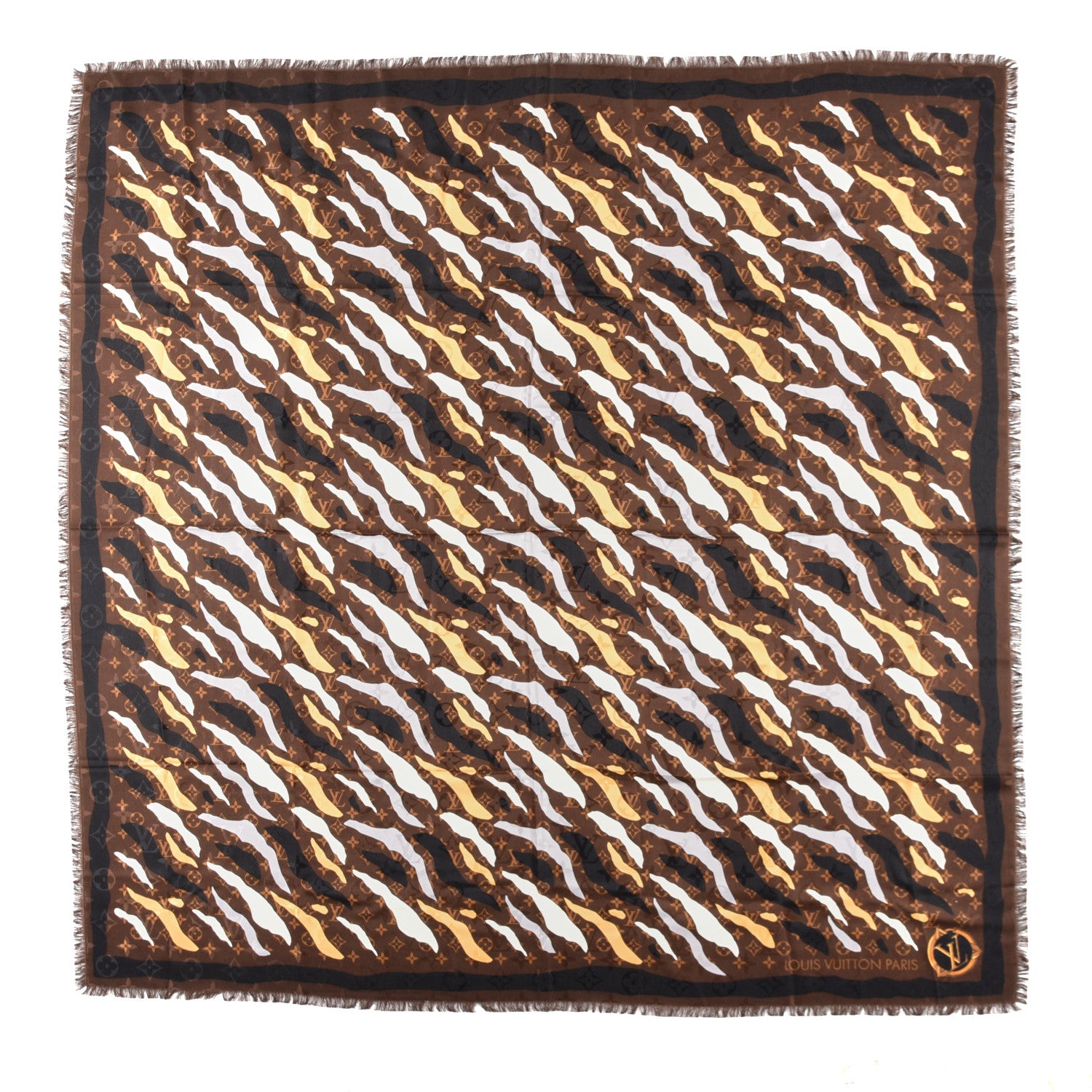 Louis Vuitton X LOL Silk Wool Monogram Square Scarf Brown 1 of 3