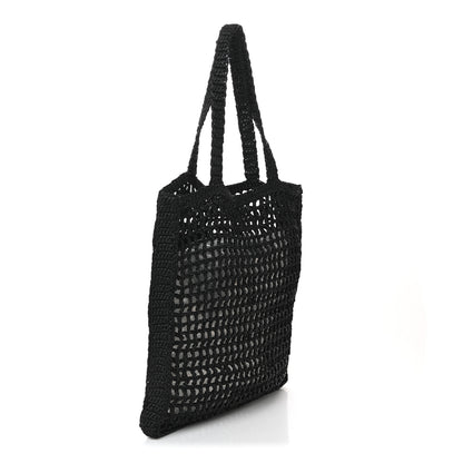 Prada Yarn Raffia Effect Crochet Logo Embroidered Tote Bag Black 3 of 9