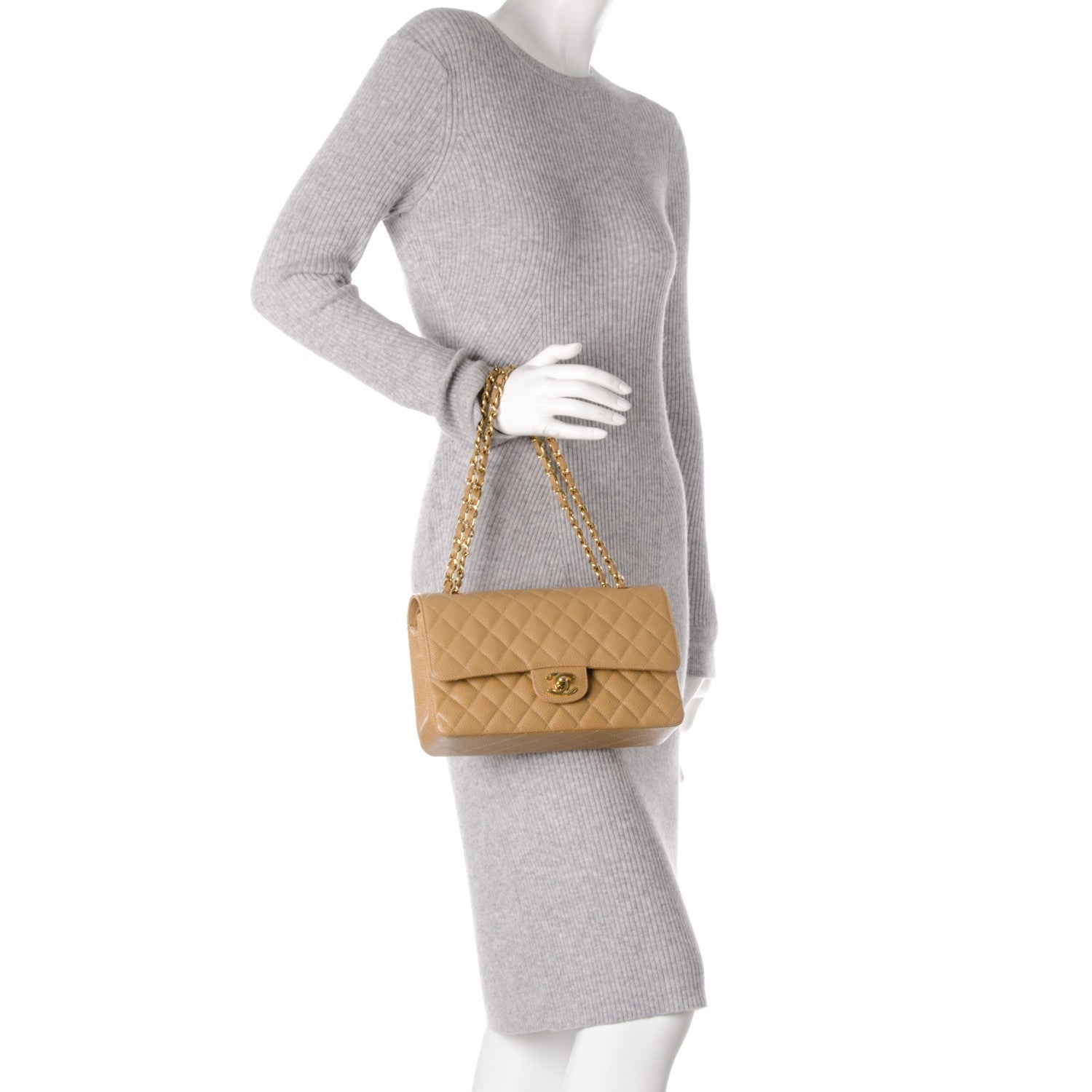Chanel Caviar Quilted Medium Double Flap Beige 2 of 9