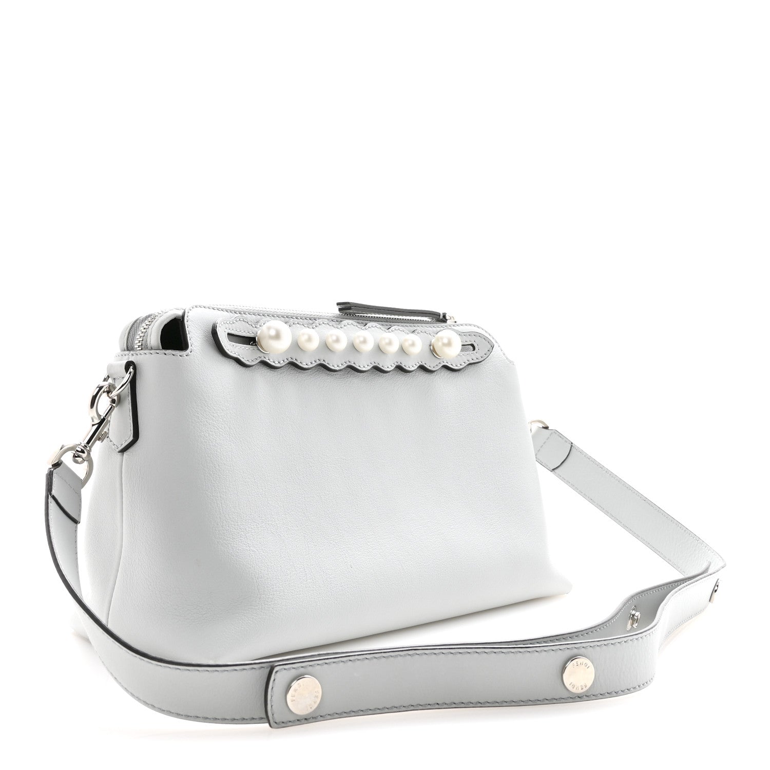 Fendi Vitello Dolce Pearl Scalloped Medium By The Way Boston Bag Grigio Perla 3 of 12