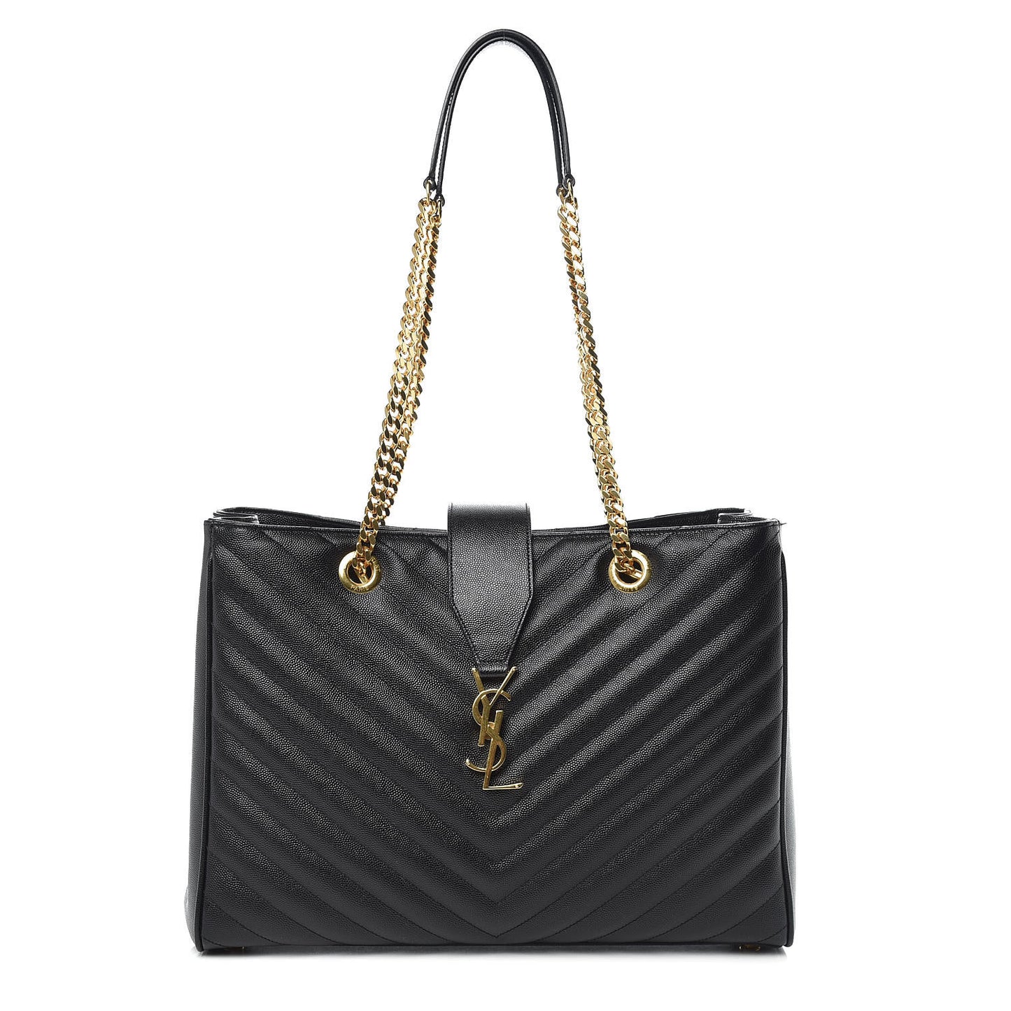 Grain De Poudre Matelasse Chevron Monogram Shopping Bag Black